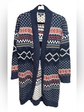 ModCloth Navy and Cream Fair Isle Open Cardigan